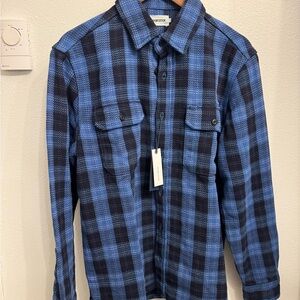Taylor Stitch Navy and Black Textured Plaid Button-Up
